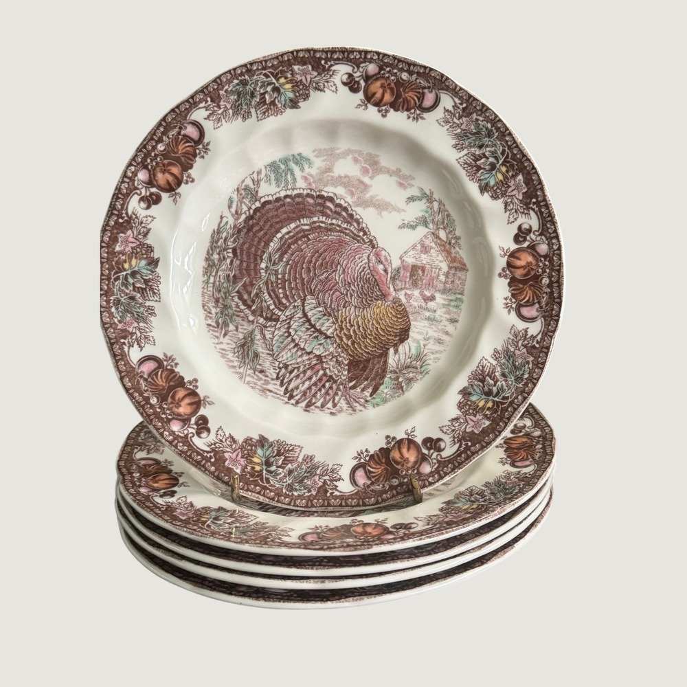 Five Johnson Bros Autumn Monarch Turkey Salad Plates Thanksgiving